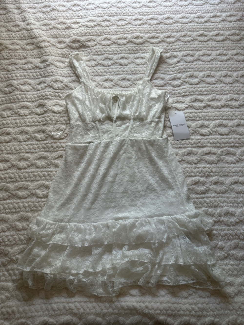 Mixed Threads white lace babydoll dress with ruffles and bow detail